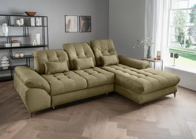 Produktbild von Polsterecke >Devland< Schlaffunktion, Kopfteilverstellung, Cord olive - 273x105x189cm BxHxT