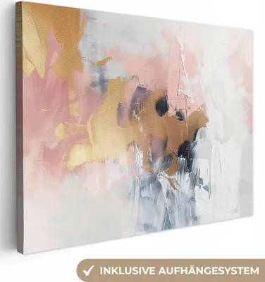 Produktbild von MuchoWow® - Leinwandbilder - Abstrakt - Pastellfarben - Gold - Modern - Ästhetisch, Wandbild, Wanddeko Bilder Wohnzimmer, 120x90 cm