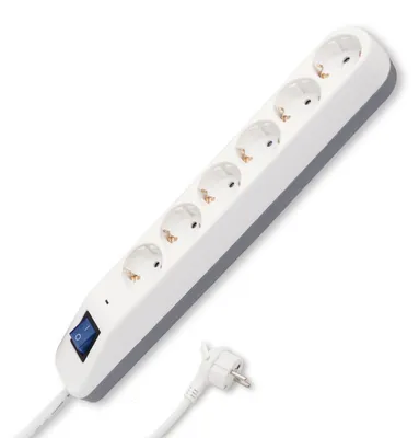 Produktbild von REV Steckdosenleiste Ice - Mehrfachsteckdose 6-Fach mit Schalter & ÜSS, 3680W, 1,4m, weiß