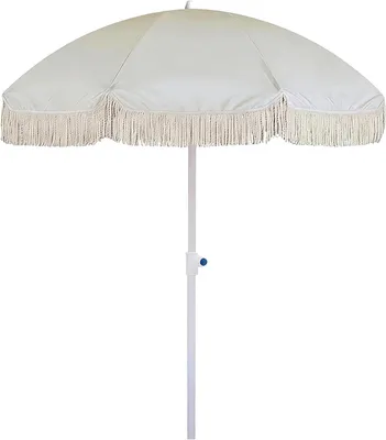 Productafbeelding van Tuinparasol met Franjes - Buitenparasol Strandparasol - Zonwering Creëren - Kantelbaar UPF 50+ - Ø200 cm - Wit