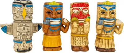 Produktbild von 4 Stück Tiki Cocktail Becher mit Motiv 430ml-480ml Trinkglas Restaurant Bar Deko