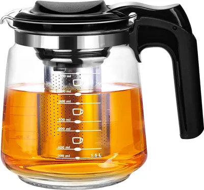 Produktbild von T24 Teekanne Glas mit Siebeinsatz Edelstahl – Hitzebeständige Glaskanne 1500ml