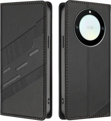 Produktbild von Hülle für Honor X9A/Honor Magic 5 Lite, Kunstleder Brieftaschen Handyhülle mit Kartenfach und Standfunktion Schwarz