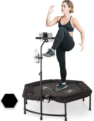 Produktbild von Capital Sports Fitness Trampolin, Indoor Jumping Fitness-Trampolin, Kleines Sport Trampolin mit Haltegriff, Mini-Trampolin Klappbar für Kinder & Erwachsene, Hexagonal Trampolin Klein, Sportgerät