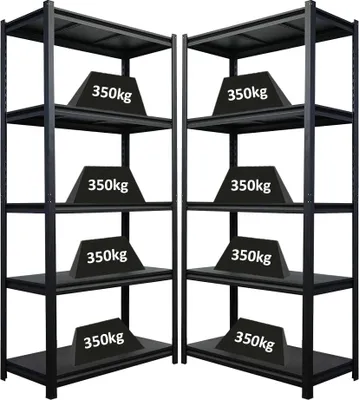 Produktbild von Mega Deal | 2x Schwerlastregal THORIN | HxBxT 180x90x40cm | Fachlast 350 kg | Schwarz