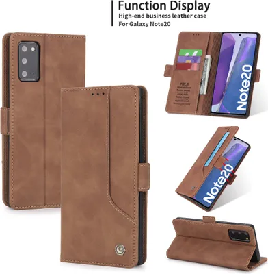 Image de Etui rétro en cuirPolyuréthanepour Samsung Galaxy Note 20 / Note 20 5G étui design avec porte-cartes et support Marron