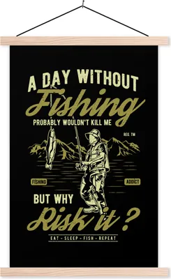 Produktbild von MuchoWow® Textilposter Fisch - Berg - Jahrgang 120x180 cm mit holzfarbenen Rahmen - Textil-Plakat