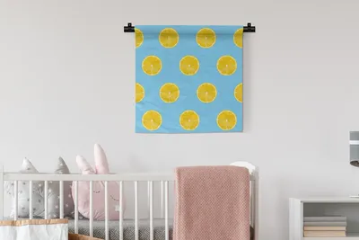 Produktbild von MuchoWow® Wandteppich Wandbehang Zitrone - Muster - Obst 60x60 cm Tapisserie Dekoration Wandtuch - Dekorationen - Wand Decke