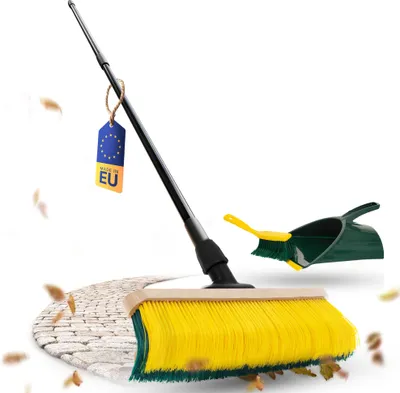 Imagen del producto de Novaliv, cepillo para limpiar superficies con mango de 60 cm, incluye juego de escobas jumbo. Cepillo especial con cerdas curvadas. Ideal para jardines, para raspar, para césped artificial. Óptimo para camping