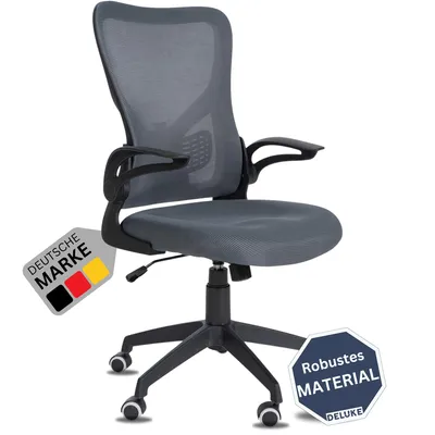 Produktbild von DELUKE® Bürostuhl Ergonomisch CHOPO Schreibtischstuhl mit Netzbespannung | Höhenverstellbarer Drehstuhl, Arbeitsstuhl mit Armlehne | Computerstuhl 120 kg | Grau