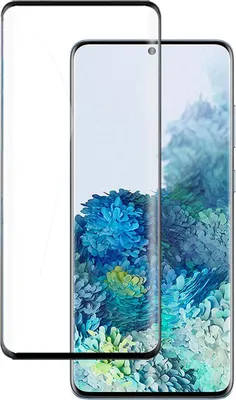 A screen protector is shown next to a smartphone with a colorful wallpaper.