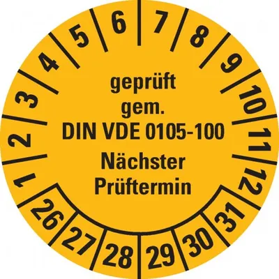 Produktbild von Dreifke® Prüfplakette gem. VDE 0105-100,26-31,gelb,Dokumentenfolie,Ø 3...