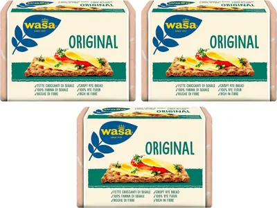 Produktbild von 3x Wasa Original,Cracker mit 100% Roggenmehl,Knusprige Scheiben mit Roggenvollkornmehl,reich an Ballaststoffen,275g + Italian Gourmet Polpa di Pomodoro 400g Dose