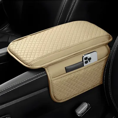 Image de Accoudoir rembourré pour voiture avec 2 organisateurs de siège auto, console centrale en cuir universelle, couleur beige