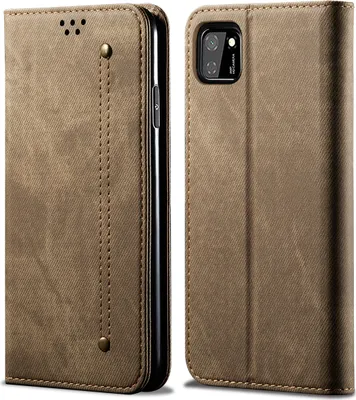 Produktbild von Huawei Y5P Hülle, LaimTop Denim Leder Brieftasche Magnetverschluss Flip Bookstyle Schutzhülle mit Standfunktion für Huawei Y5P Huawei Y5P Khaki