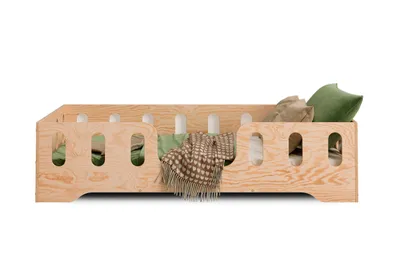 Produktbild von Smartwood® Kinderbett 60x120 Holz Montessori Bodenbett mit Rausfallschutz und Lattenrost - Niedriges Bett für Jungen und Mädchen TILA 2 - Naturholz