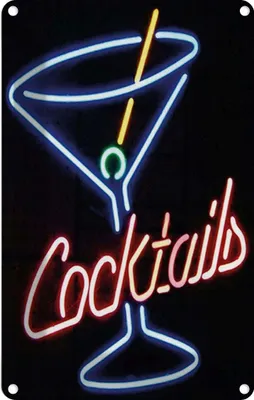 Produktbild von vianmo Blechschild 18x12 cm Cocktails Neon Strohhalm