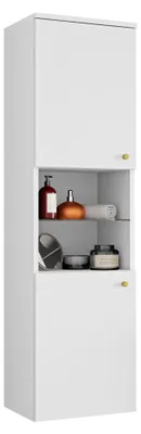 Produktbild von MIRJAN24 Badezimmerschrank Kertos, Badmöbel Hochschrank, Badezimmer (Farbe: Weiß / Weiß + Marmor Bianco)