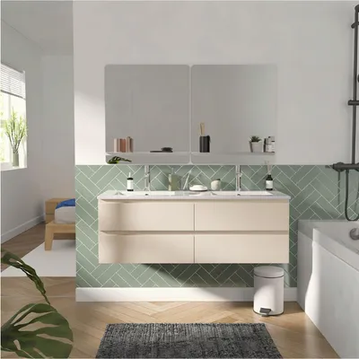 Immagine prodotto di Mobile lavabo doppio in Vetroceramica 120cm con rubinetteria e specchi SORRENTO