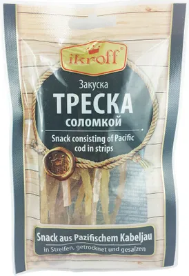 Produktbild von Snack aus pazifischem Kabeljau, in Streifen getrocknet & gesalzen