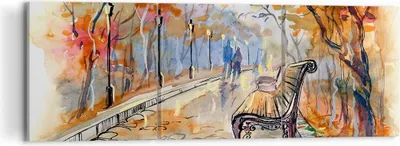 Produktbild von Bild auf Leinwand - Leinwandbild - Path Bench Herbst Frau - 120x40cm - Wand Bild - Wanddeko - Leinwanddruck - Bilder - Kunstdruck - Wanddekoration - Leinwand bilder - Wandkunst - CA120x40-3000