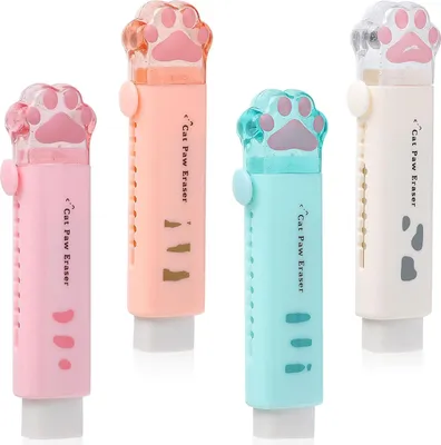 Produktbild von Kawaii Einziehbare Radiergummis 4 Stück Niedlichen Katzenpfoten 2B Radierer für Schulen und Büros, Duft