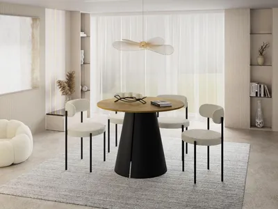Produktbild von Esstisch Rund Ausziehbar im Loft-Stil – 100 bis 180 cm – Industrieller Platzsparender Tisch mit Schwarzen Konischem Metallbeinen für 5 bis 8 Personen, Esszimmer – Eiche Hell Braun