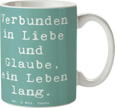 Produktbild von Mr. & Mrs. Panda Kaffeetasse Spruch Kirchliche Trauung Liebe Glaube - Meeresbrise - Geschenk, Heirat, Braut, Pott, Ehe, Heiraten, Eheversprechen, Tasse, Geschenke, Becher
