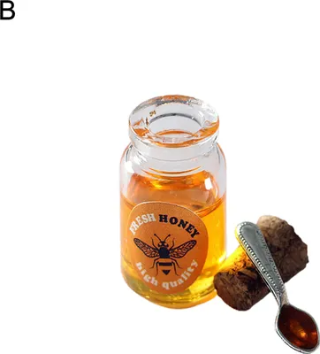 Produktbild von Mini Jam High Simulationsdekoration Harz Puppenhaus Milch Honig Erdbeermarmelade mit Löffel Set für Küchenszene-B