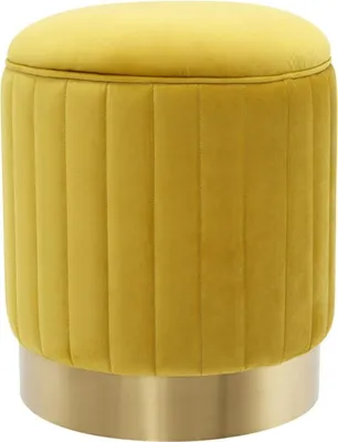 Produktbild von Casa Padrino Hocker Gelb / Messing Ø 40 x H. 45 cm - Luxus Sitzhocker