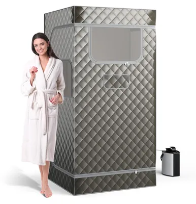 Immagine prodotto di Sauna a vapore, cabina sauna per tutto il corpo con generatore di vapore da 3 litri, telecomando, massaggiatore per i piedi e sedia pieghevole. Tenda sauna portatile, dimensioni 91 x 91 x 183 cm (grigio)