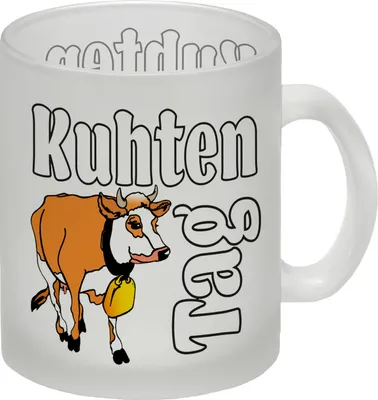 Produktbild von Kuhten Tag Glas Tasse in weiß mit Kuh zum Thema Bauernhof
