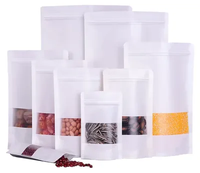 Imagen del producto de Bolsas de papel kraft con ventana, bolsas de papel sellables para alimentos - 16x26 cm, 100 unidades