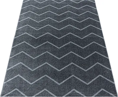 Produktbild von Kurzflor Teppich Wohnzimmer Grau 140x200 Rechteck Chevron-Design aus Polypropylen