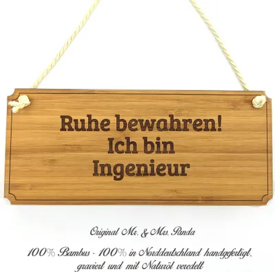 Produktbild von Mr. & Mrs. Panda Schild Ingenieur - Geschenk, Praxisschild, Shabby, wandtafel, Diplom, Graviert, Bachelor, Berufsschule, Türschild, Geschenkidee, Hinweisschild, Landhaus