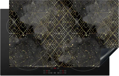 Produktbild von KitchenYeah© Herdabdeckplatte Marmor - Schwarz - Gold - Geometrie , 83x51cm, Küche Deko, Glaskeramikkochfeld Herdabdeckung, Abdeckplatte fùr Kochfeld