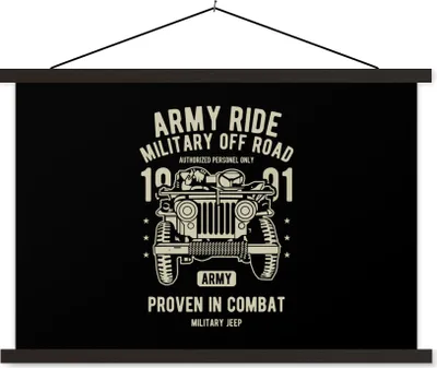 Produktbild von MuchoWow® Textilposter Mancave - Armee - Auto - Oldtimer 150x100 cm mit schwarzem Rahmen - Schlafzimmer