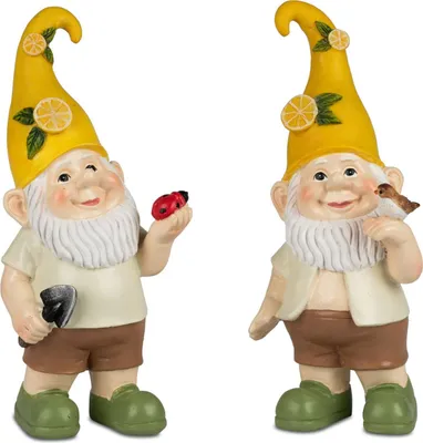 Produktbild von 2er Set Dekofiguren Zwerge Zitrone stehend H. 21cm aus Kunststein Formano S26