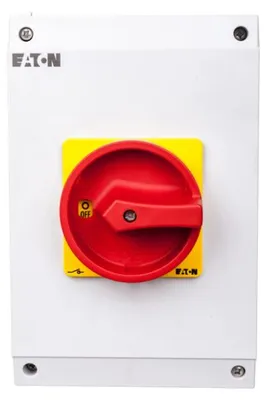 Imagen del producto de EATON P3-63/I4/SVB/N 207349: Interruptor principal de 63A, montaje en superficie, 3 polos + neutro, con función de "apagado de emergencia"