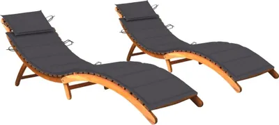 Produktbild von Sonnenliegen 2 Stk. mit Auflagen Massivholz Akazie