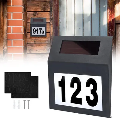 Image de Numéro de maison solaire LED en acier inoxydable éclairé avec 2 LED Lampe de numéro de maison Interrupteur crépusculaire et panneau solaire en silicium amorphe - Anthracite CEEDIR