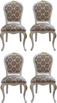Produktbild von Pompöös by Casa Padrino Luxus Barock Esszimmerstühle mit Krone Weiß / Gold - Pompööse Barock Stühle designed by Harald Glööckler - 4 Esszimmerstühle - Barock Esszimmermöbel