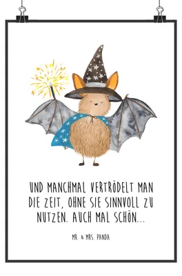 Produktbild von Mr. & Mrs. Panda Bild Fledermaus Zauberer DIN A2 - Weiß - Geschenk, Posterdruck, Kunstdruck, Lustige Sprüche, Fledermäuse, Frauen, Magier, wanddeko, Reinsteigern, drucke