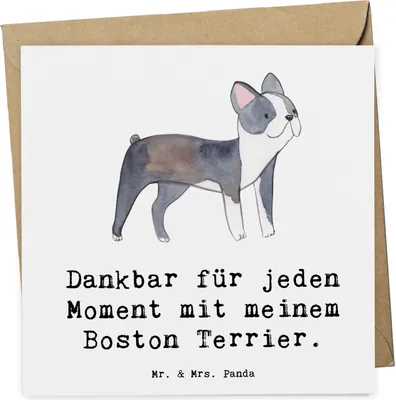 Produktbild von Mr. & Mrs. Panda Grußkarte Boston Terrier Moment - Weiß - Geschenk, doppelkarte, faltkarte, Klappkarte, anlasskarte, Glückwunschkarte