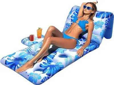 Produktbild von Luftbett – Schwimmbeckenmatratze mit Rückenlehne – Schwimmliege für Erwachsene – Schwimmende Luftmatratze – Schwimmbeckenliege – Schwimmbecken-Luftbett mit Trinkbecherhalter