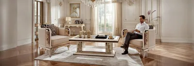 Produktbild von Edles Sessel Set mit goldenen Details und elegantem Couchtisch