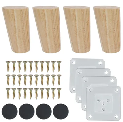 Imagen del producto de Juego de 4 patas de madera para mesa, con placas de montaje y tornillos