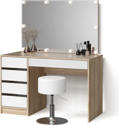 Produktbild von Schminktisch Livinity Imola Weiß/Sonoma mit LED Beleuchtung und Hocker, Model 52370