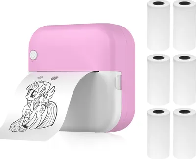 Produktbild von Mini-Drucker, Thermodrucker, Bluetooth Fotodrucker fuer Smartphone mit 6 Papierrollen 57 mm, kompatibel mit iOS Android,Rosa