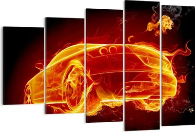Produktbild von Bild auf Leinwand - Leinwandbild - Auto Feuer Illustration - 150x100cm - Wand Bild - Wanddeko - Leinwanddruck - Bilder - Kunstdruck - Wanddekoration - Leinwand bilder - Wandkunst - EG150x100-0204